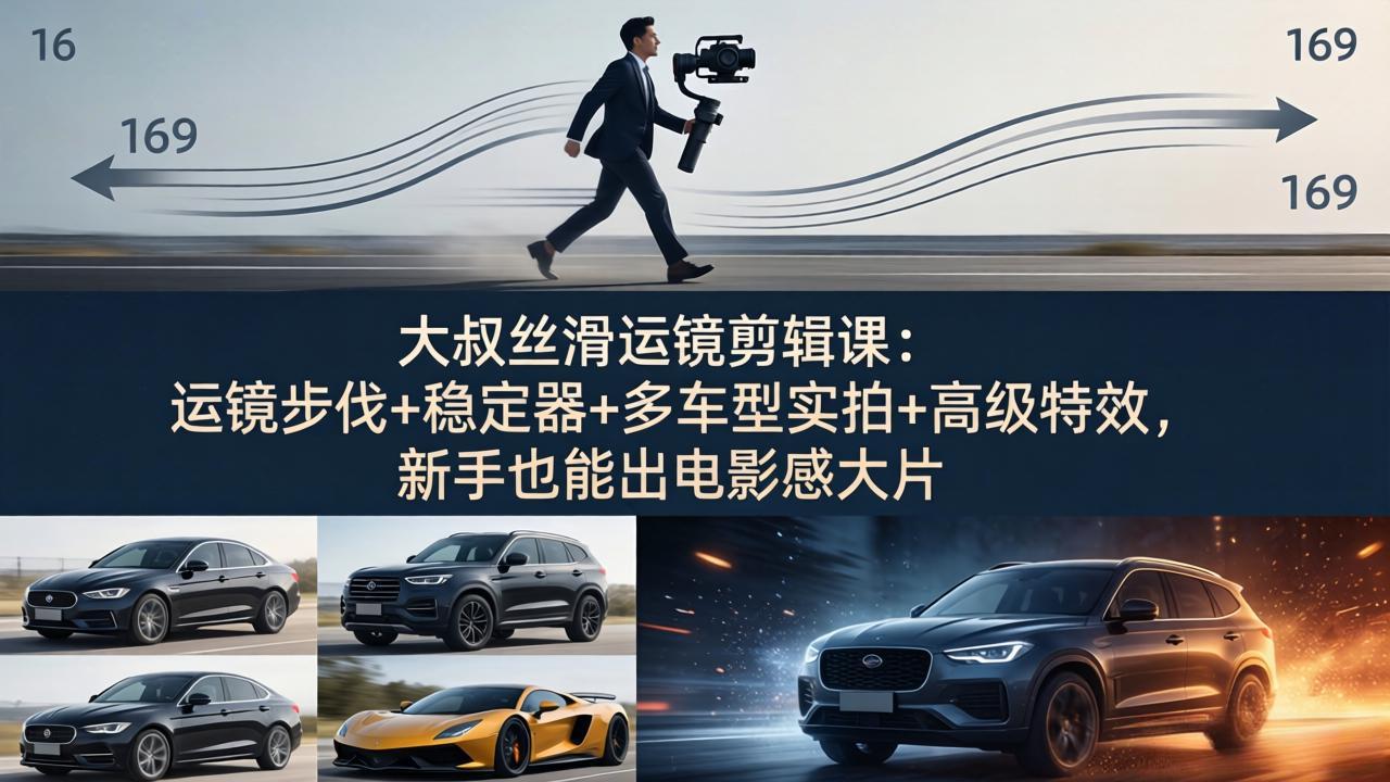 大叔丝滑运镜剪辑课:运镜步伐+稳定器+多车型实拍+高级特效,新手也能出电影感大片-云阁资源网