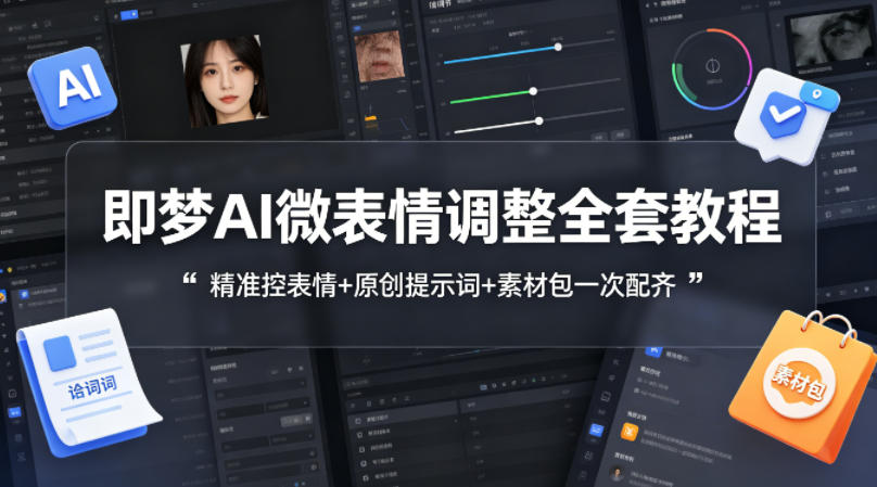 即梦AI微表情调整全套教程,精准控表情+原创提示词+素材包一次配齐-云阁资源网