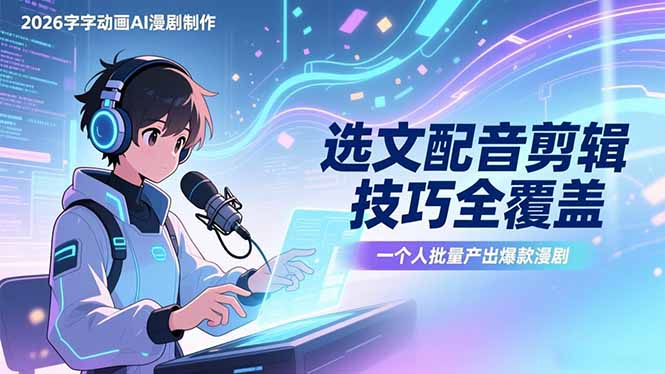 2026字字动画AI漫剧制作-1期,选文配音剪辑技巧全覆盖,一个人就能批量产出爆款漫剧-云阁资源网