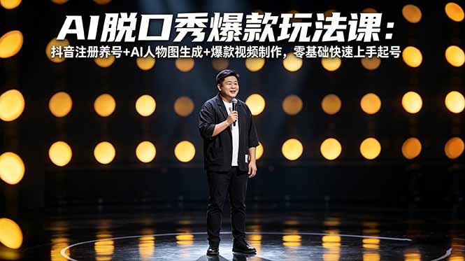 AI脱口秀爆款玩法课:抖音注册养号+AI人物图生成+爆款视频制作,零基础快速上手起号-云阁资源网