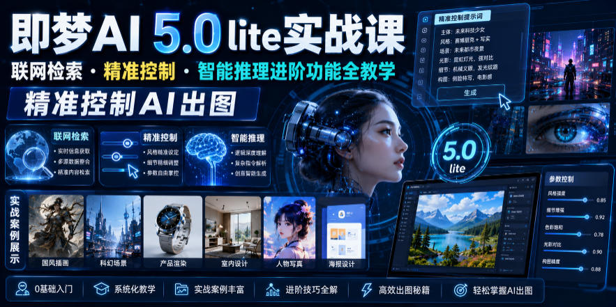 即梦AI 5.0 lite实战课,联网检索・精准控制・智能推理进阶功能全教学,精准控制AI出图-云阁资源网