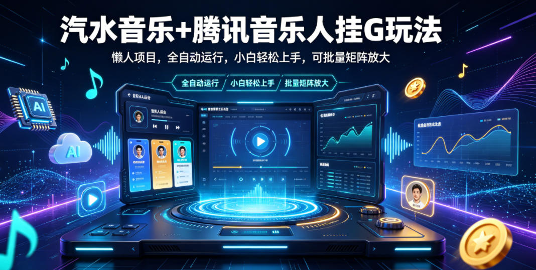 汽水音乐+腾讯音乐人挂G玩法,懒人项目,全自动运行,小白轻松上手,可批量矩阵放大【揭秘】-云阁资源网